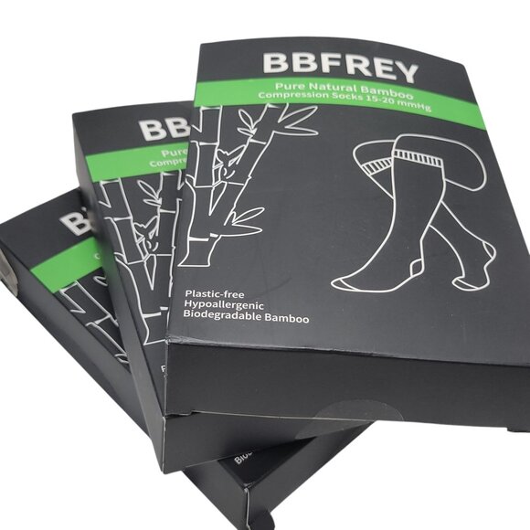 BBFrey Natural Bamboo Compression Socks 15-20 mmHg 6 Pairs Plastic-Free Hypoall - Picture 1 of 9